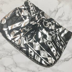 Black Silver Embossed Leather Clutch Crossbody Bag